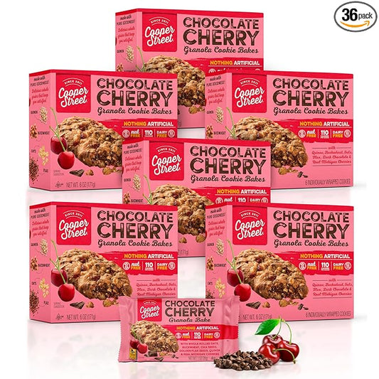 Cooper Street Granola Cookie Bake - Chocolate Cherry Chewy Granola Bars | Individually Wrapped Healthy Breakfast Bars | 6 oz | 6 Pack