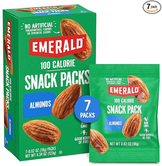 Emerald Nuts Whole Almonds 7ct (1-Pack), 100-Calorie Individual Packs, Kosher Certified, Non-GMO, Contains No Artificial Preservatives, Flavors or Synthetic Colors