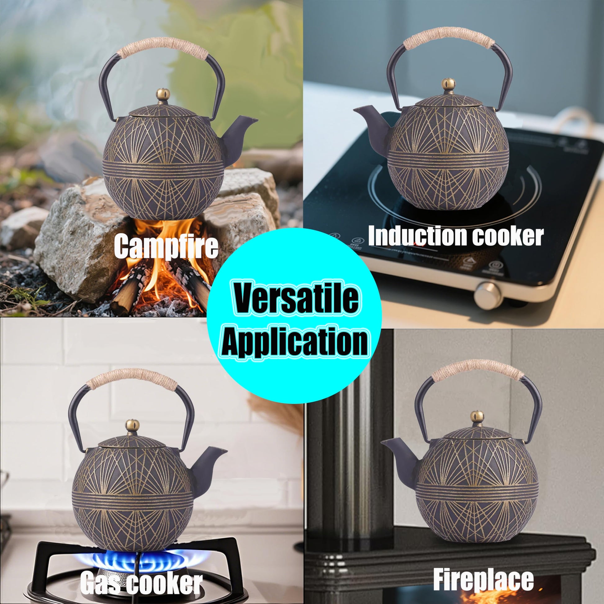 GOTOSOBAY Cast Iron Teapot 34oz with Infuser, Geometric Pattern Enamel