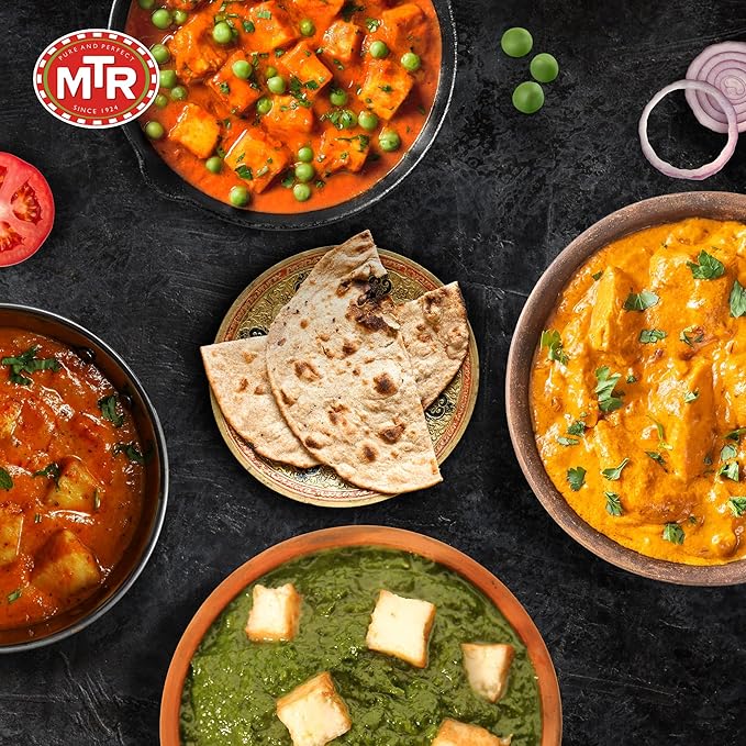 MTR Ready-To-Eat: Exotic Paneer Mix - Assorted Pack of 4 (Mutter Paneer, Palak Paneer, Paneer Makhani, Paneer Tikka Masala) - Authentic Indian Food with No Added Preservatives - Suitable for Vegetarians