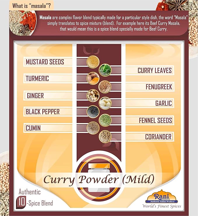 Rani Curry Powder Mild (10-Spice Authentic Indian Blend) 3oz (85g) PET Jar ~ All Natural | Salt-Free | NO Chili or Peppers | Vegan | No Colors | Gluten Friendly | NON-GMO | Kosher | Indian Origin