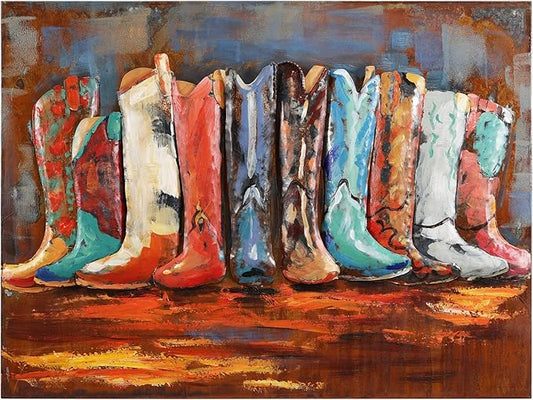 Empire Art Direct Cowboy?셲 Boots Mixed Media Iron Hand Painted Dimensional Wall Art, 30" x 40" x 2.4", Ready to Hang