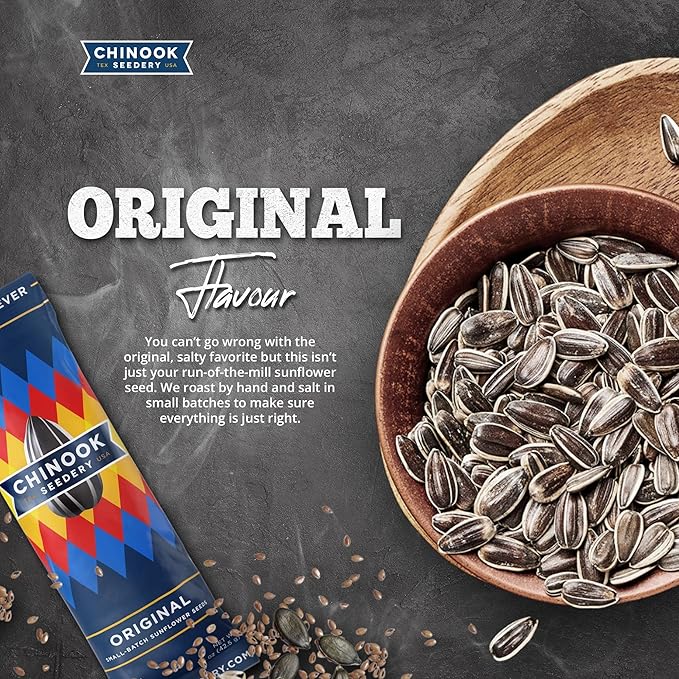 Chinook Seedery Roasted Sunflower Seeds to Eat - 1.5 oz (Pack of 36) Original - Jumbo Low Sodium Sunflower Seeds Keto Snacks - Adventure, Baseball, School Snacks - Gluten Free, Non GMO Snacks