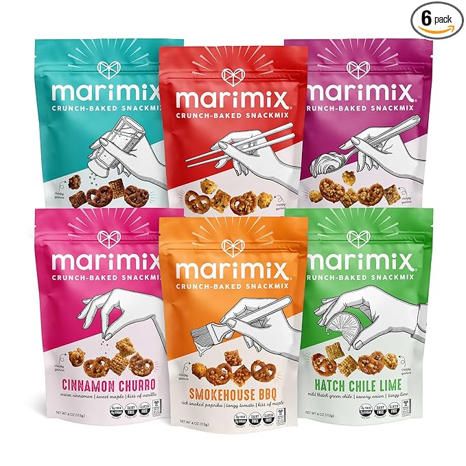 Marimix Snack Mix | 6 Flavor Variety Pack | Crunch Baked Sweet & Salty Savory Plant Based Naturally Gluten Free Whole Grain Fiber Charcuterie Pretzel Trail Party Mix | No Artificial Ingredients