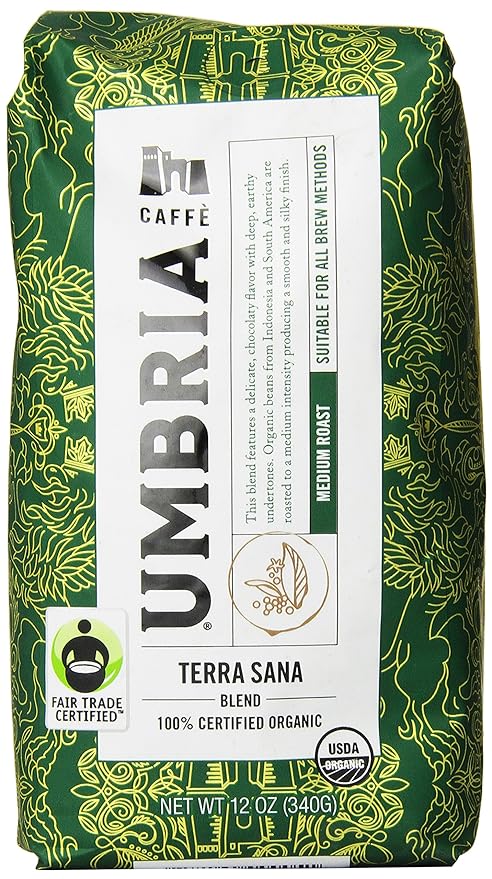 Caffe Umbria Fresh Seattle Whole Bean Roasted Coffee, Terra Sana Organic Blend Medium Roast, 12 oz. Bag