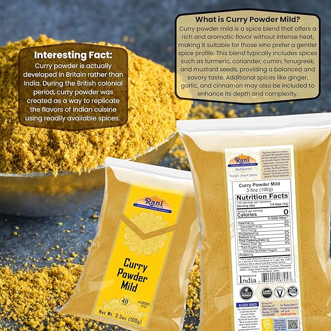 Rani Curry Powder Mild (10-Spice Authentic Indian Blend) 3.5oz (100g) ~ All Natural | Salt-Free | NO Chili or Peppers | Vegan | No Colors | Gluten Friendly | NON-GMO | Indian Origin