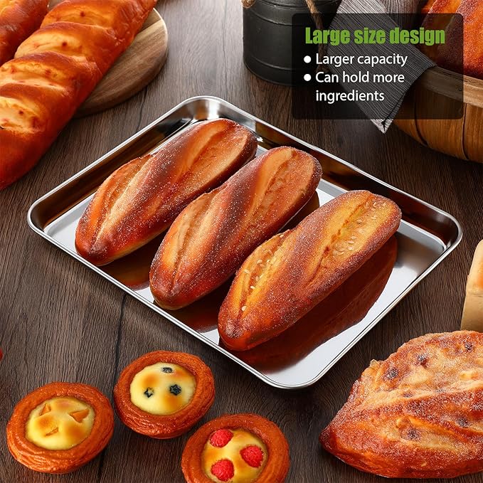 6 Pcs Baking Sheet Set Stainless Steel Cookie Sheet Cookie Baking Pan Bakeware Oven Tray Dishwasher Safe Commercial Grade Pans(12x9.5x1 Inch)