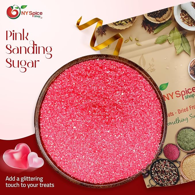 NY Spice Shop Pink Sanding Sugar - 8 Ounce Sweet Colorful Edible Sprinkles For Candy Dish - Sugar Sprinkles For Cake Decorating Cookies Basket & Dishes