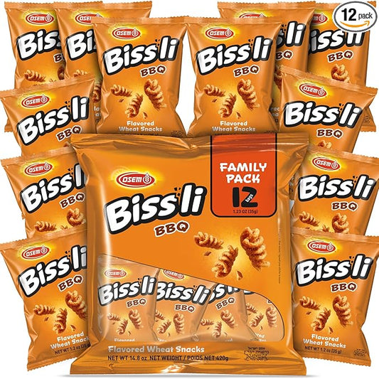 Osem Bissli Crunchy BBQ Wheat Snack, 1.23oz Bags (Pack of 12) – Kosher, No Artificial Colors or Preservatives – Conveniently Packaged for On the Go Snacking