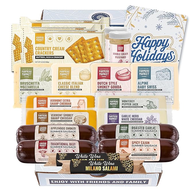 Farmers Market, Gluten Free, Keto, Paleo, Low Sodium, Zero Sugar, Genoa Salami, Christmas Charcuterie Board, Holiday Meat and Cheese Gift Baskets, Ultimate Collection
