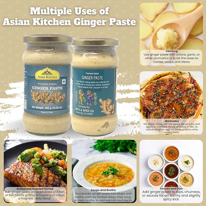 Asian Kitchen Ginger Cooking Paste 10.5oz (300g) Glass Jar ~ Vegan | Gluten Free | NON-GMO | No Colors | Indian Origin