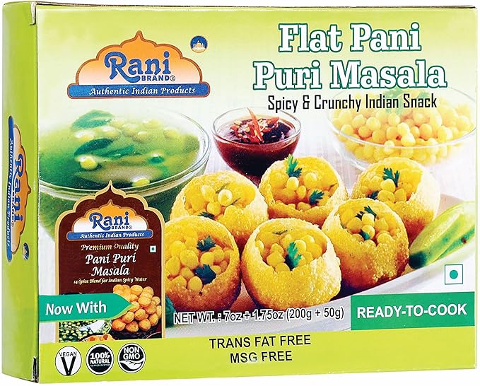Rani Pani Puri Coins (Uncooked, Microwaveable wheat and Semolina Coins) 7oz (200g) with Pani Puri Masala (14-Spice Blend for Indian Spicy Water) 3.5oz (100g) ~ All Natural | Vegan | NON-GMO