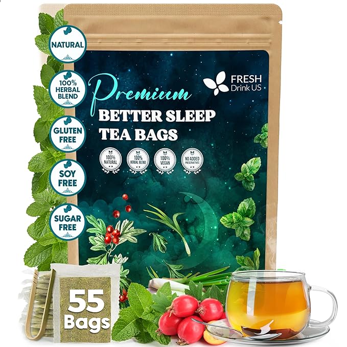 FreshDrinkUS, Premium 55 Tea Bags Better Sleep Herbal Tea | Caffeine-Free Loose Leaf Blend with Spearmint Leaves, Lemongrass Leaves, and Hawthorn Berry ??Naturally Refreshing and Aromatic.