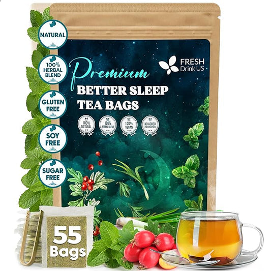 FreshDrinkUS, Premium 55 Tea Bags Better Sleep Herbal Tea | Caffeine-Free Loose Leaf Blend with Spearmint Leaves, Lemongrass Leaves, and Hawthorn Berry ??Naturally Refreshing and Aromatic.