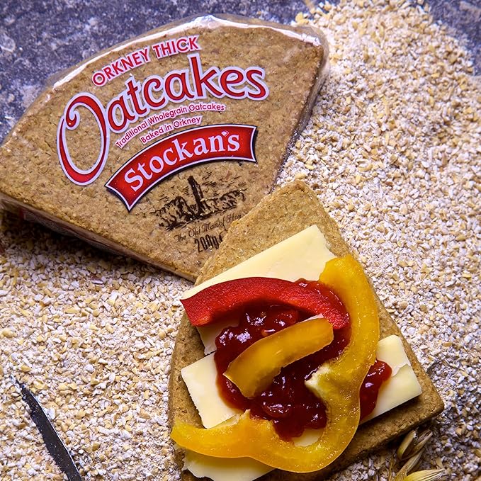 Stockan's Orkney Wholegrain Thick Oatcakes - Traditional Scottish Savoury Biscuits Imported from Scotland - 6 Packs (8 Oatcakes in Each Pack)