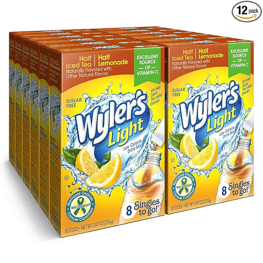 Wyler's Light Singles To Go Powder Packets, Water Drink Mix, Half Iced Tea/Half Lemonade, 96 Single Servings (Pack of 12)
