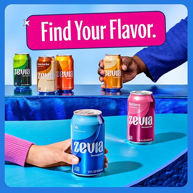Zevia Zero Sugar Soda, Cherry Cola, 16 oz Cans (12-Pack) ??Naturally Sweetened, Zero Calorie Sugar Free Soda - Non-GMO Project Verified, Gluten-Free, Vegan