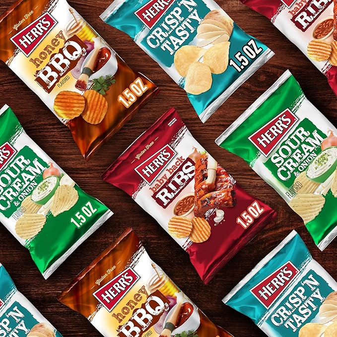 Herr's Multipack Chip Box, Assorted Flavors, Bulk Snacks - 1.5 Ounce (Pack of 24 bags)