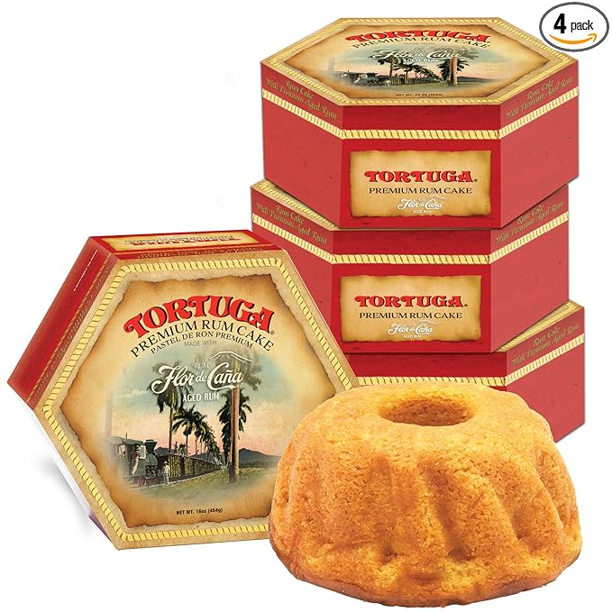 TORTUGA Caribbean Flor de Cana Rum Cake w/walnuts- 16 oz Rum Cake - 4 Pack - The Perfect Premium Gourmet Gift for Stocking Stuffers, Gift Baskets, and Christmas Gifts
