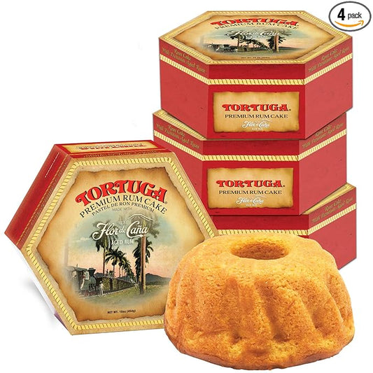 TORTUGA Caribbean Flor de Cana Rum Cake w/walnuts- 16 oz Rum Cake - 4 Pack - The Perfect Premium Gourmet Gift for Stocking Stuffers, Gift Baskets, and Christmas Gifts