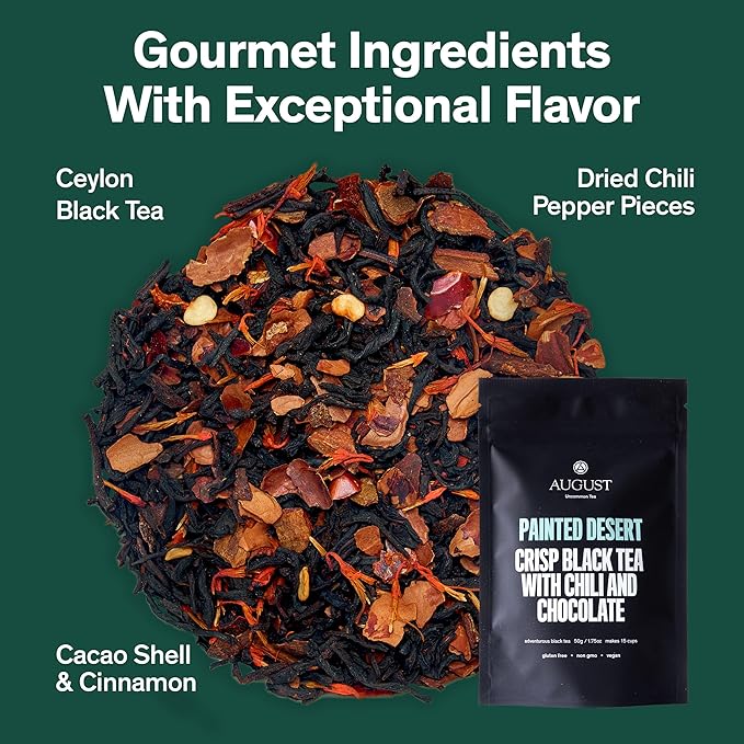August Uncommon Painted Desert Black Tea ??Spicy and Rich Blend with Notes of Mexican Chili, Cinnamon, and Dark Cocoa ??Loose Leaf Tea Caffeinated for Daily Enjoyment in a Resealable Pouch (1.75oz)
