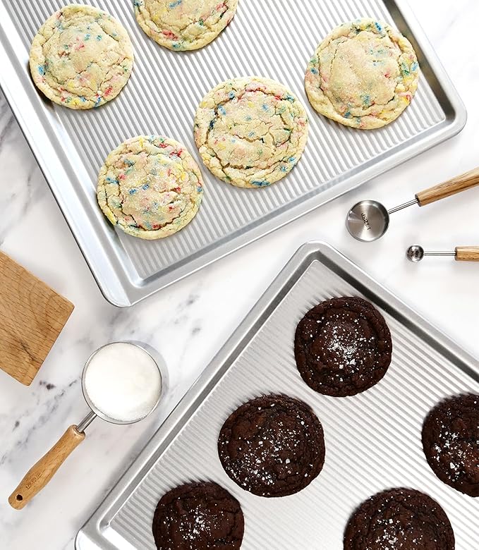 USA Pan Bakeware Cookie Sheet, Warp Resistant Nonstick Baking Pan, Made in the USA from Aluminized Steel, Large Set of 2