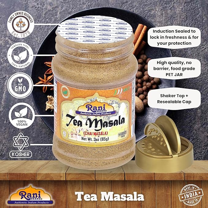 Rani Tea (Chai) Masala Indian Spice Blend 3oz (85g) PET Jar ~ All Natural | Vegan | Gluten Friendly | Salt & Sugar Free | NON-GMO | No Colors | Indian Origin