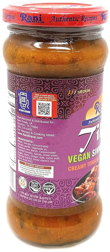 Rani Tikka Curry Vegan Simmer Sauce (Creamy Tomato, Onion & Cilantro) 14oz (400g) Glass Jar, Pack of 5 +1 FREE ~ Easy to Use | Vegan | No Colors | All Natural | NON-GMO | Gluten Free | Indian Origin