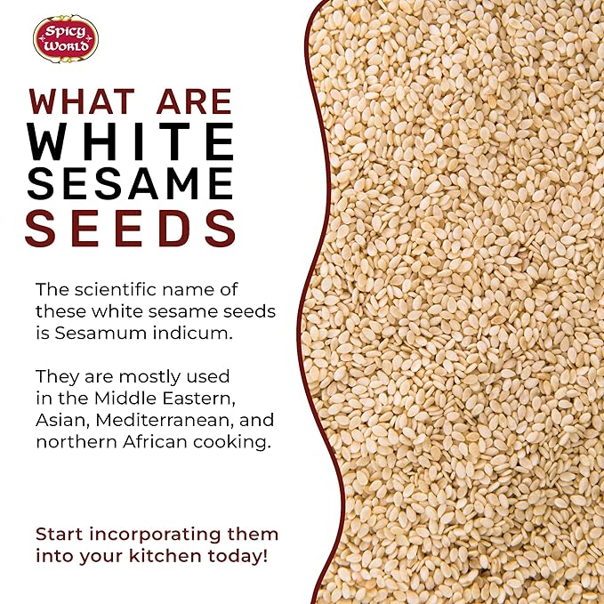 White Sesame Seeds 14oz Bag - Natural, Raw, Hulled - By Spicy World
