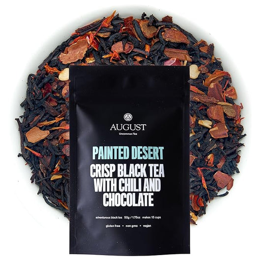 August Uncommon Painted Desert Black Tea ??Spicy and Rich Blend with Notes of Mexican Chili, Cinnamon, and Dark Cocoa ??Loose Leaf Tea Caffeinated for Daily Enjoyment in a Resealable Pouch (1.75oz)