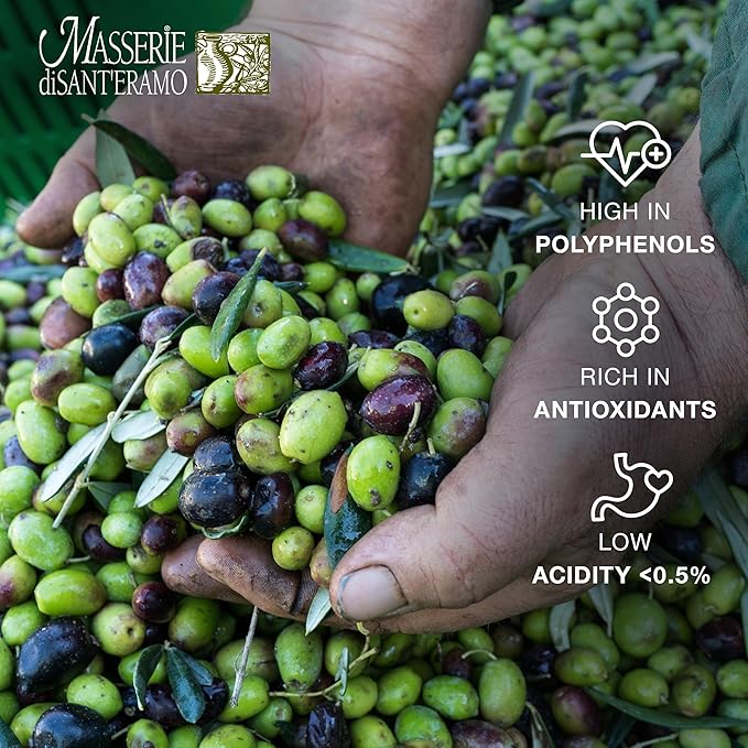 Delicate Italian Extra Virgin Olive Oil Cold Pressed - Light Olive Oil for Cooking and Frying, Imported from Italy - Masserie di Sant'Eramo - 8.45 Fl Oz (Pack 1)