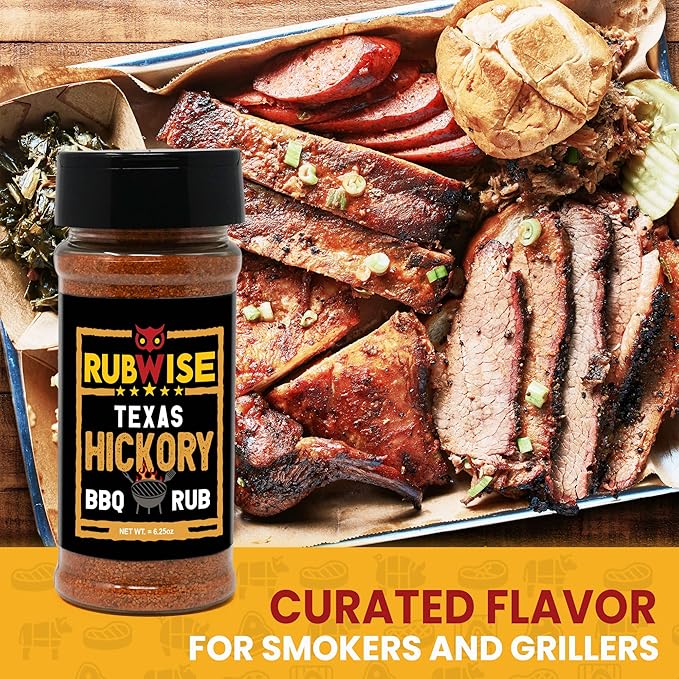 RubWise Texas Style BBQ Hickory Rub (1lb) No MSG | Meat Seasoning Spice & Dry Rub for Smoking and Grilling | Brisket Rub for Smoker, Chicken, Ribs, Pork | Smoke Powder Designed for Pellet Grill
