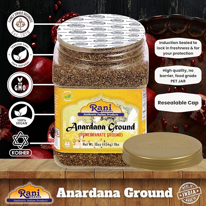 Rani Anardana (Pomegranate) Ground, Indian Spice 16oz (1lb) 454g PET Jar ~ All Natural | No Color | Gluten Friendly | Vegan | NON-GMO | Kosher | No Salt or fillers | Indian Origin