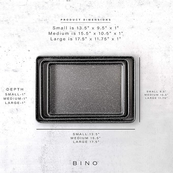 BINO Bakeware Nonstick Cookie Sheet Baking Tray Set 3-Piece - Speckled Gunmetal | NonStick Baking Pans Set | Carbon Steel Tray Bakeware Sets | Oven Safe Baking Set | Cookie Sheet Pans | Food-Safe Tray