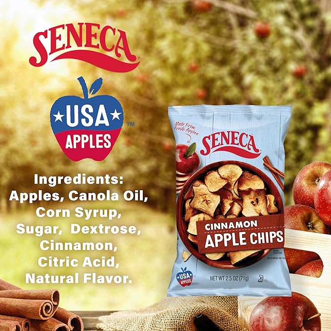 Seneca Cinnamon Apple Chips | Made from Fresh Apples | 100% Red Delicious Apples | Yakima Valley Orchards | Real Cinnamon | Crisped Apple Perfection | Foil Fresh Bag | 2.5 ounce (Pack of 12)