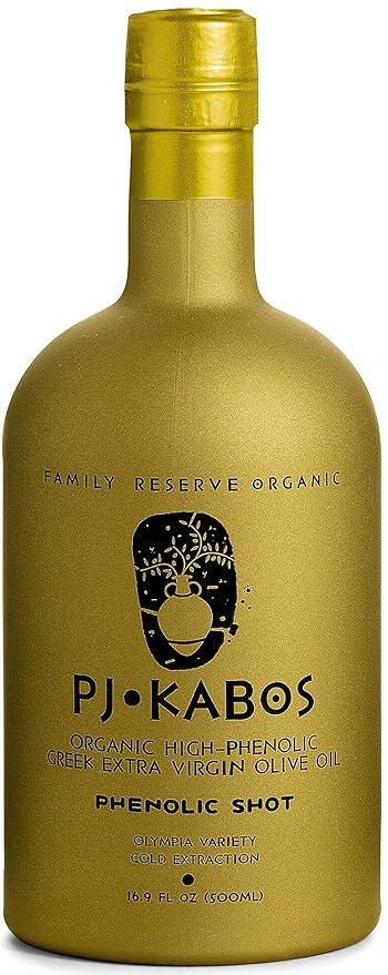 P.J. KABOS 2025/26 Harvest, Extremely High Phenolic (1000+ mg/kg), USDA Organic Greek Extra Virgin Olive Oil, Kosher, Cold Extracted, 16.9oz Bottle, PJ KABOS "Family Reserve Organic - Phenolic Shot"