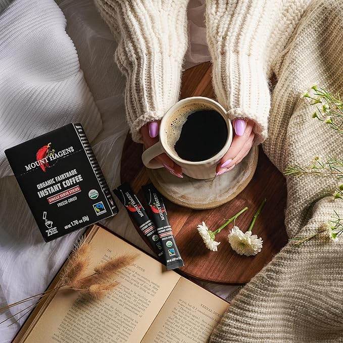 Mount Hagen 25 Count Single Serve Instant Coffee Packets - 8 Pack | Organic Medium Roast Arabica Beans | Eco-friendly, Fair-Trade [8 x 25 sticks/1.76oz/50g]