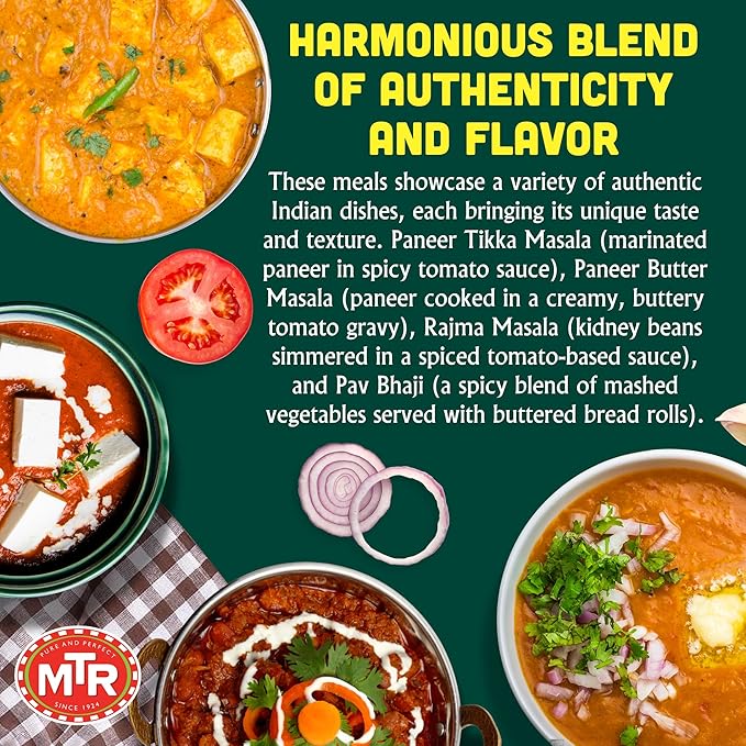 MTR Ready-To-Eat: Desi Special - Assorted Pack of 4 (Paneer Tikka Masala, Paneer Butter Masala, Rajma Masala, Pav Bhaji) - Authentic Indian Food with No Added Preservatives - Suitable for Vegetarians