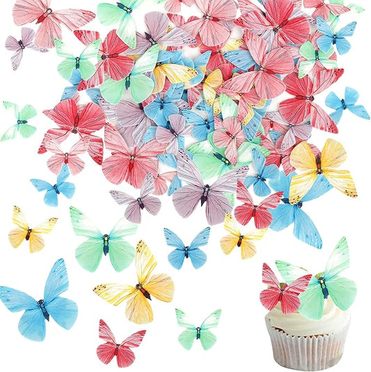 72PCS Butterfly Edible Cupcake Toppers Butterfly Cake Decoration Edible Butterfly Cupcake Picks for Butterfly Theme Baby Shower Kids Birthday Party Cake Decorations Supplies Colorful