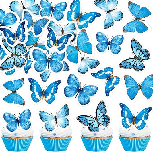 48Pcs Edible Butterfly Cupcake Toppers Double Layer Butterfly Decorations for Women's Happy Birthday Cake Decorations Party Decorations