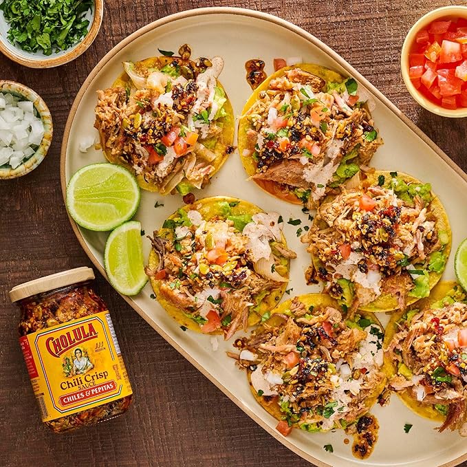 Cholula Chili Crisp Sauce, Chiles & Pepitas, Crunchy Topping for Tacos, Tostadas, Eggs, Pizza and More, 8 oz
