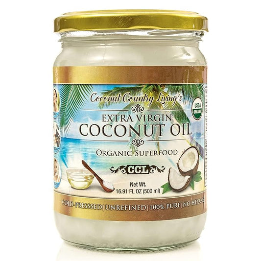 Organic Extra Virgin Coconut Oil - Unrefined Organic Cold Pressed | Ideal For Hair, Skin, Cooking, Body Massage, Beauty and Oil Pulling| Keto & Paleo Cooking Oil - 16.91 oz Coconut oil in Glass Jar