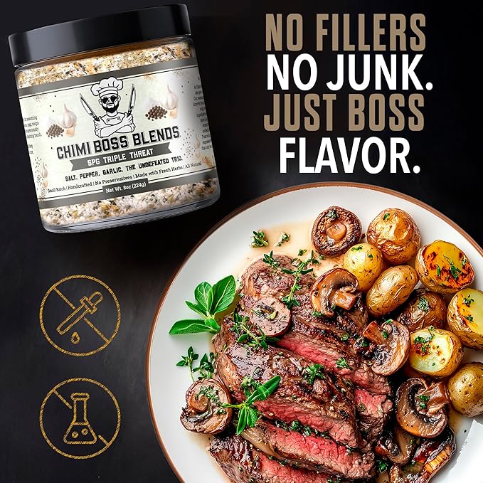 Chimi Boss Blends SPG Seasoning, 8oz ??Salt Pepper Garlic Dry Rub for Grilling, Smoking & BBQ ??Gourmet Small-Batch All-Purpose Spice Blend for Beef, Pork, Chicken & Vegetables ??Made in USA