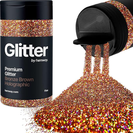 Hemway Premium Glitter Shaker - Bronze Brown Holographic | 130g Fine Metallic Flake Sequins for Resin & Epoxy Crafts | Craft Supplies for Tumblers, Festival, Art