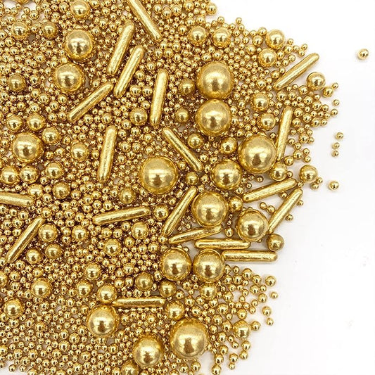 Sprinkles Gold Pearl Sugar Candy Mix Size, Nut Free, Baking Cake Decorations Cupcake Toppers Cookie Decorating Ice Cream Celebrations Shaker Jar Wedding Shower Party (120g/4.2oz竊?,<div>