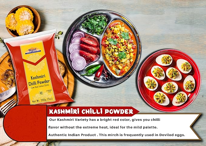 Rani Kashmiri Chilli Powder (Deggi Mirch, Low Heat) Ground Indian Spice 7oz (200g) ~ All Natural, Salt-Free | Vegan | No Colors | Gluten Friendly | NON-GMO | Kosher | Indian Origin