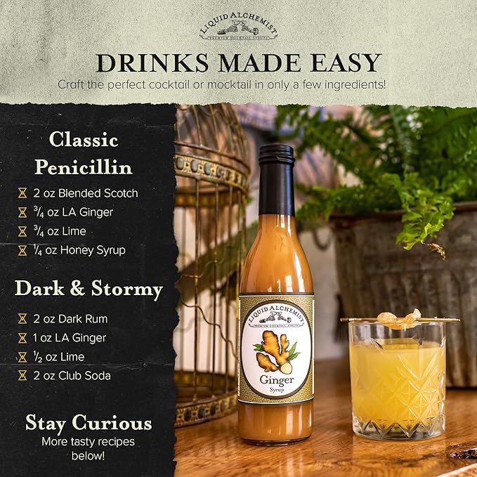Liquid Alchemist Ginger Syrup for Cocktails - Real Ingredients Make our Liquid Ginger Puree for Cocktails the Perfect Moscow Mule Syrup - Our Non-GMO Vegan Drink Mixer Lasts Up to 2 Years (25.4 oz)
