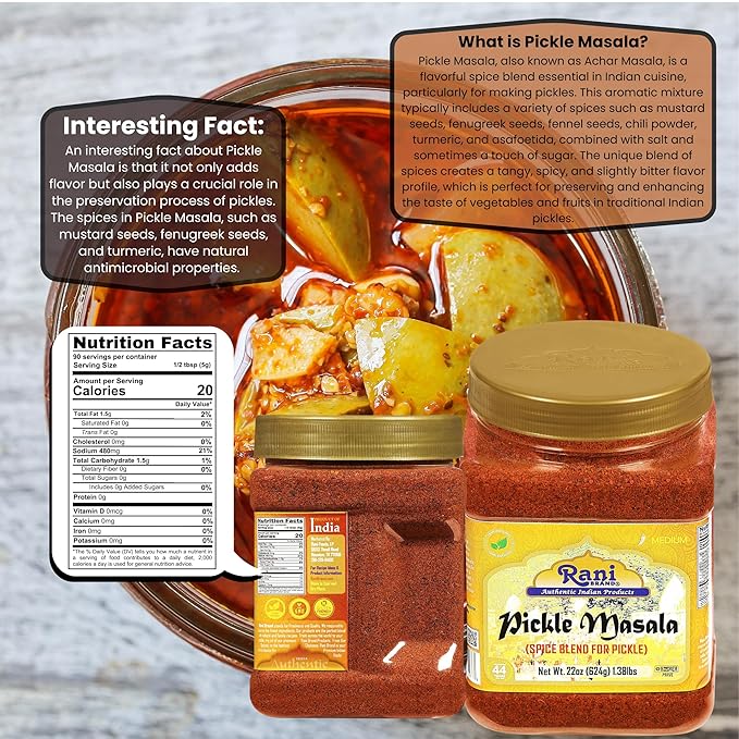 Rani Pickle (Achar) Masala Indian Spice Blend 22oz (1.375lbs) 624g PET Jar ~ Vegan | Gluten Friendly | NON-GMO | Kosher | No colors | Indian Origin