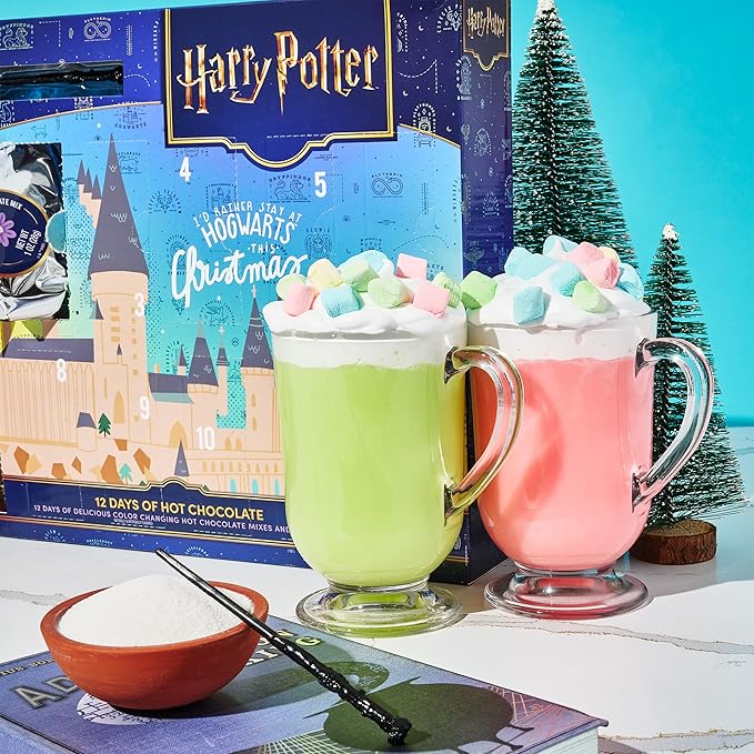 HARRY POTTER 12 Days of Hot Chocolate, Includes 12 Color-Changing Hot Chocolate Mixes in 4 Colors and 1 Stir Wand, Officially Licensed, Advent Calendar 2025