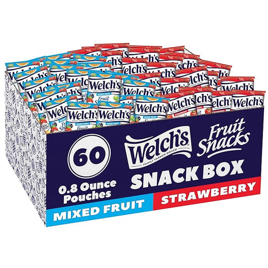 Welch's Fruit Snacks, Mixed Fruit & Strawberry Snack Box, Gluten Free, 0.8oz Snack Packs (Pack of 60)